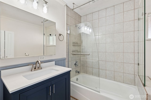 7519 Atchinson Dr SE, Olympia, WA 98513 - full bathroom featuring washtub / shower combination, vanity, and crown molding