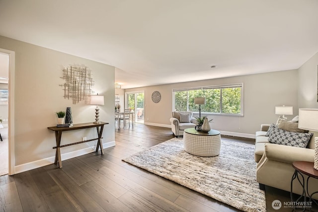 13601 SE 141st St, Renton, WA 98059 - living room featuring dark wood-style floors and baseboards