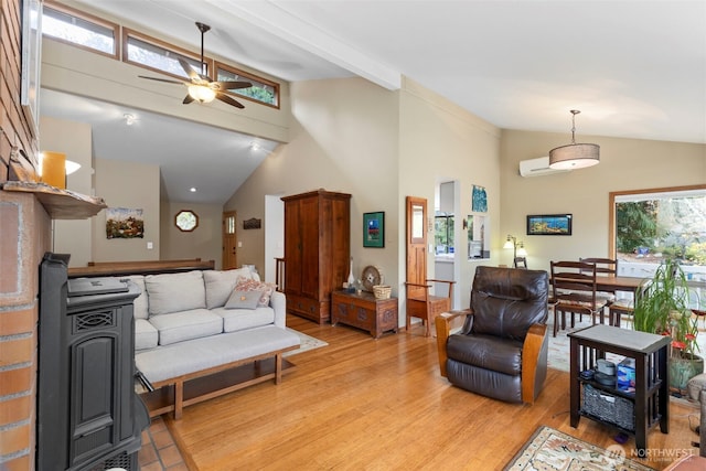 190 Bluffs Dr Unit 1, Port Townsend, WA 98368 - living area with light wood-style floors, a ceiling fan, healthy amount of natural light, and high vaulted ceiling