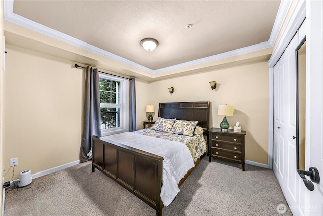 690 32nd St Unit B210, Bellingham, WA 98225 - bedroom featuring ornamental molding, carpet floors, a raised ceiling, and a closet
