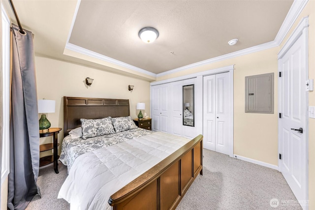 690 32nd St Unit B210, Bellingham, WA 98225 - bedroom with electric panel, light carpet, and crown molding