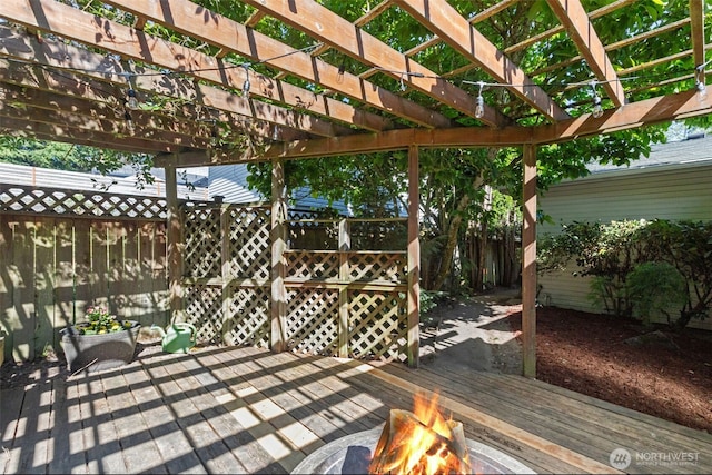 1214 E 61st St, Tacoma, WA 98404 - deck featuring an outdoor fire pit and a pergola