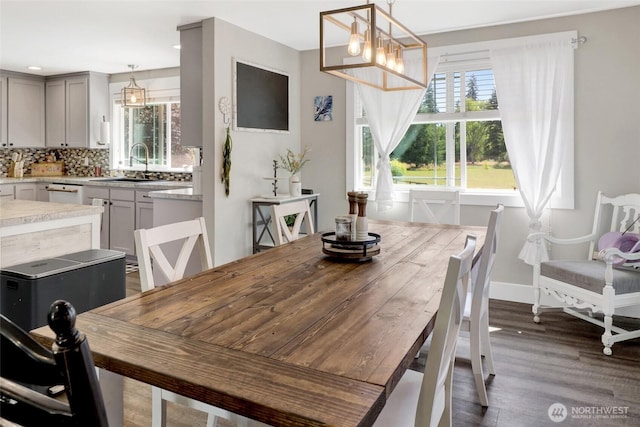 8984 Delta Line Rd, Custer, WA 98240 - dining room featuring plenty of natural light, dark wood-type flooring, and a chandelier