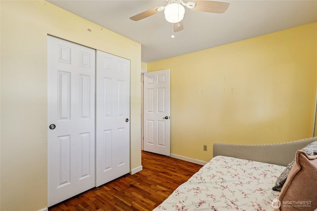 1106 SE 26th St, Auburn, WA 98002 - bedroom featuring dark wood-style flooring, a closet, and ceiling fan