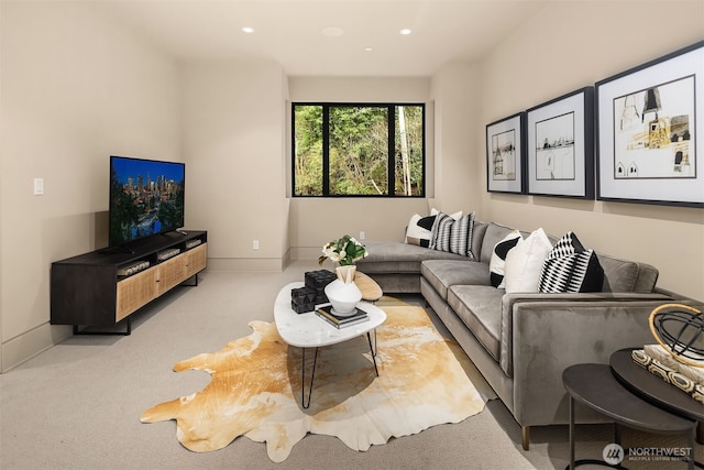 9630 SE 5th St, Bellevue, WA 98004 - carpeted living area featuring baseboards and recessed lighting