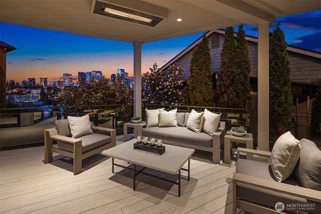 9630 SE 5th St, Bellevue, WA 98004 - wooden terrace featuring outdoor lounge area and a view of skyline