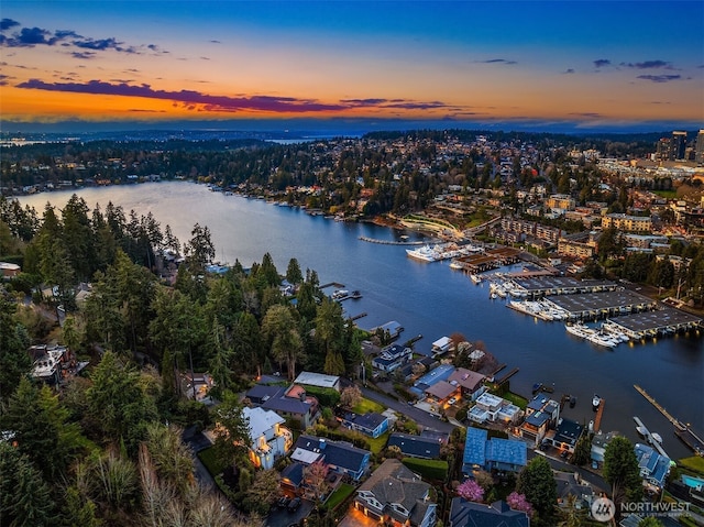 9630 SE 5th St, Bellevue, WA 98004 - aerial view at dusk of a water view and view of marina