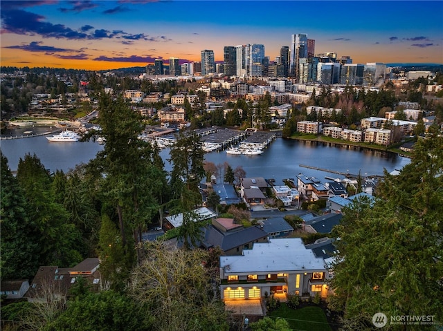 9630 SE 5th St, Bellevue, WA 98004 - aerial view at dusk of a water view and a skyline view