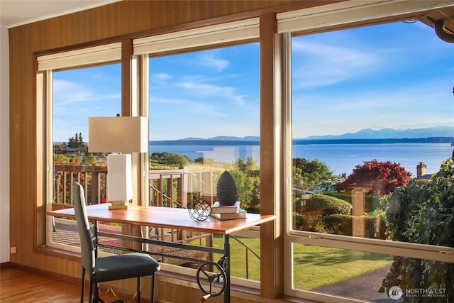 18354 Ridgefield Rd NW, Shoreline, WA 98177 - sunroom / solarium with a water and mountain view