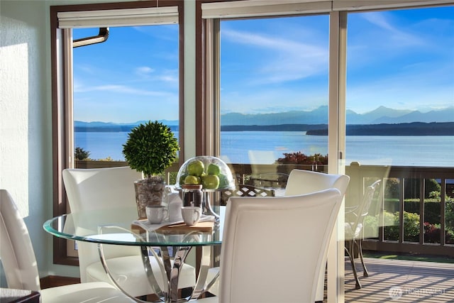 18354 Ridgefield Rd NW, Shoreline, WA 98177 - dining room featuring a water and mountain view