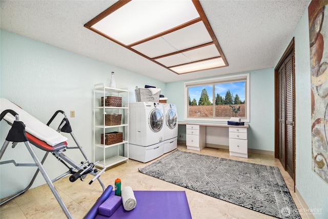 18354 Ridgefield Rd NW, Shoreline, WA 98177 - laundry area with washing machine and dryer and a textured ceiling