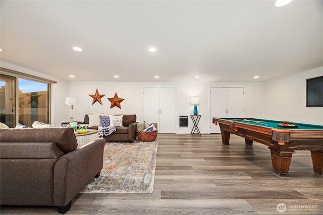 18354 Ridgefield Rd NW, Shoreline, WA 98177 - rec room featuring wood finished floors, billiards table, and recessed lighting
