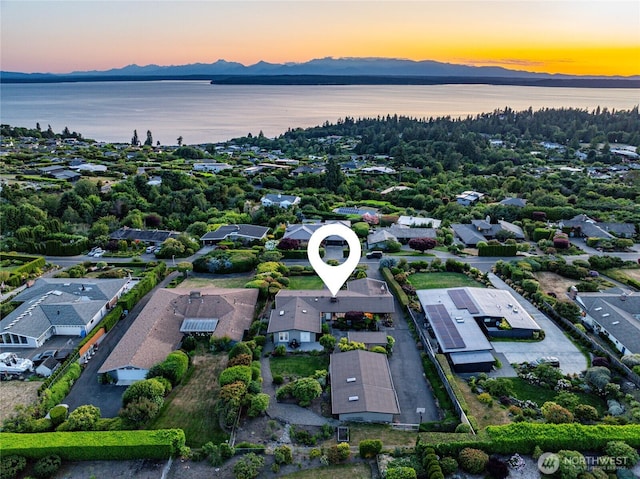 18354 Ridgefield Rd NW, Shoreline, WA 98177 - aerial view at dusk of a water and mountain view and a residential view