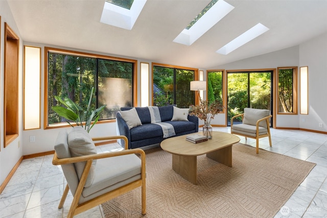 33202 2nd Pl SW, Federal Way, WA 98023 - living area with light marble finish flooring, a skylight, and vaulted ceiling