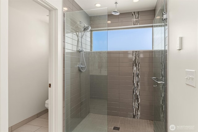 933 16th Avene, Seattle, WA 98122 - bathroom featuring a stall shower, tile patterned flooring, and recessed lighting