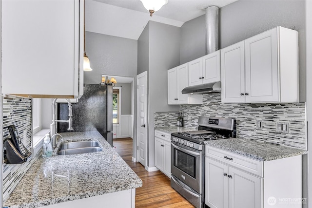 3919 Timothy Ct, Bellingham, WA 98226 - kitchen featuring stainless steel appliances, under cabinet range hood, decorative backsplash, and light wood-type flooring