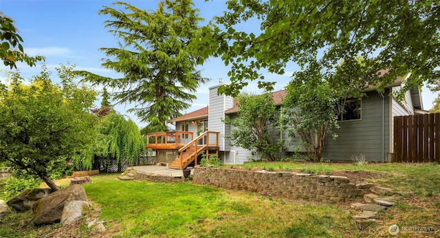 3919 Timothy Ct, Bellingham, WA 98226 - back of house with stairway, a deck, and a chimney