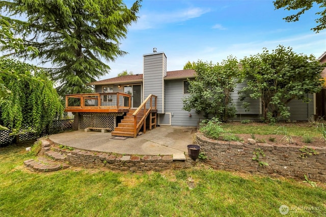 3919 Timothy Ct, Bellingham, WA 98226 - rear view of property with a deck, a patio area, a chimney, and stairway