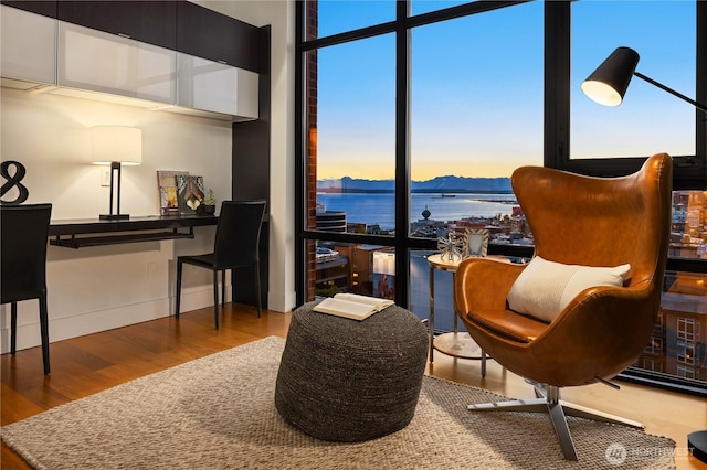 2911 2nd Ave Unit 1120, Seattle, WA 98121 - living area with wood finished floors, healthy amount of natural light, and a water view
