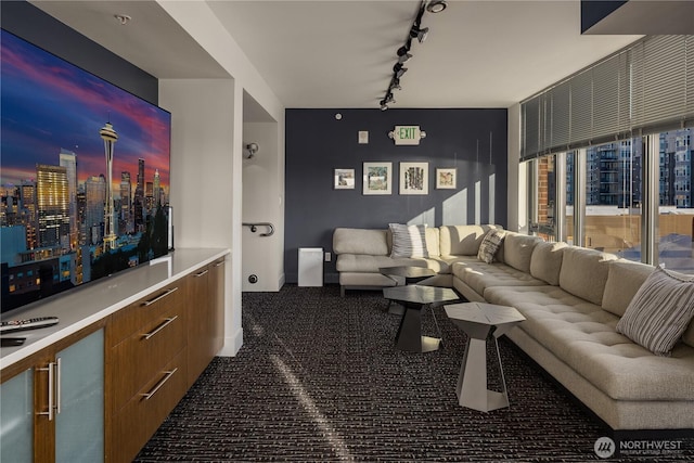 2911 2nd Ave Unit 1120, Seattle, WA 98121 - living area with rail lighting and carpet floors