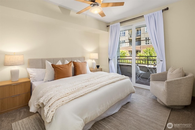 1840 25th Ave NE Unit 210, Issaquah, WA 98029 - carpeted bedroom with access to exterior and ceiling fan