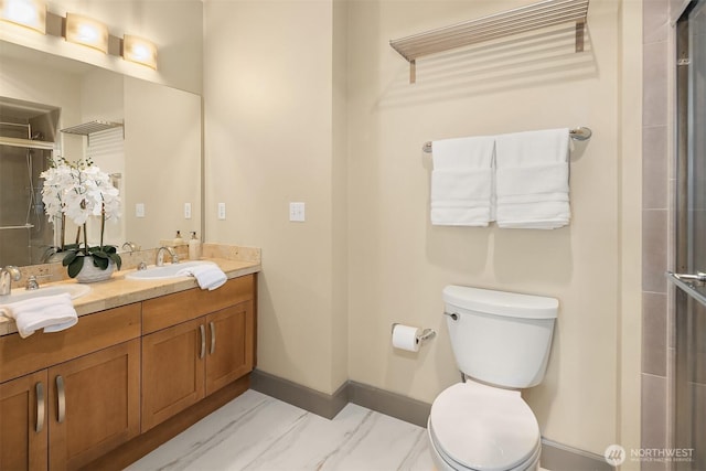 1840 25th Ave NE Unit 210, Issaquah, WA 98029 - bathroom featuring double vanity, a tile shower, and marble look tiles