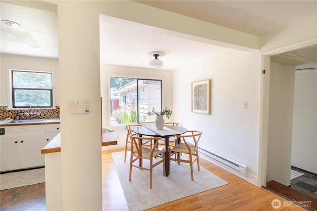 16047 Ashworth Ave N, Shoreline, WA 98133 - dining room with baseboard heating and light wood-type flooring