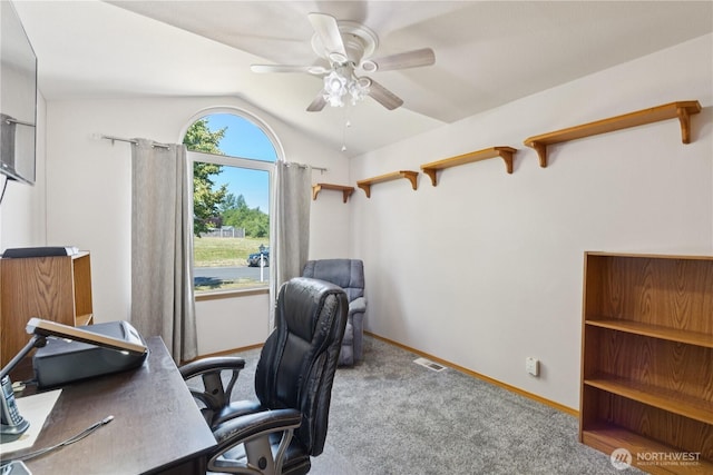 3519 G Ave, Anacortes, WA 98221 - office with vaulted ceiling, carpet, and a ceiling fan