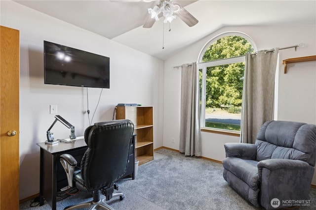 3519 G Ave, Anacortes, WA 98221 - office area featuring vaulted ceiling, carpet flooring, and ceiling fan