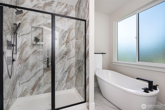 1515 243rd Pl SW Unit A, Bothell, WA 98012 - bathroom with a soaking tub, marble finish flooring, and a marble finish shower