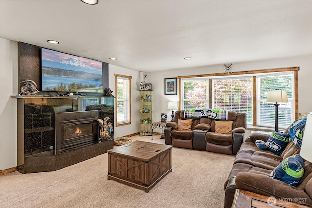 20311 Orting Kapowsin Hwy E, Graham, WA 98338 - carpeted living area with a fireplace and recessed lighting