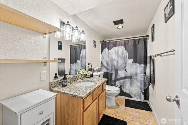 20311 Orting Kapowsin Hwy E, Graham, WA 98338 - full bathroom with vanity, stone finish floors, and a shower with curtain