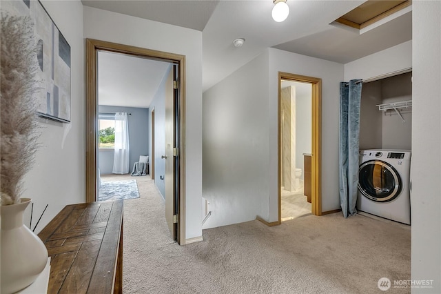 1302 110th St E Unit 37, Tacoma, WA 98445 - laundry room featuring washer / dryer, carpet flooring, and attic access