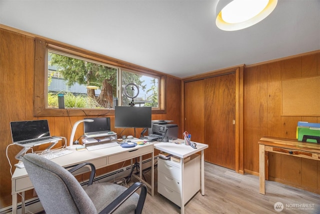 118 Highland Dr, Bellingham, WA 98225 - office with plenty of natural light, light wood finished floors, wood walls, and a baseboard radiator