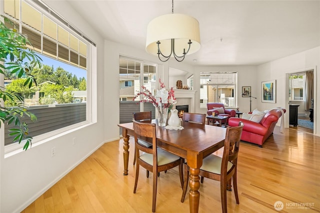2244 SE 132nd Ave Unit B217, Bellevue, WA 98005 - dining room featuring light wood-type flooring and a warm lit fireplace