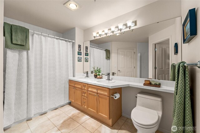 2244 SE 132nd Ave Unit B217, Bellevue, WA 98005 - bathroom with tile patterned flooring, double vanity, and a shower with curtain