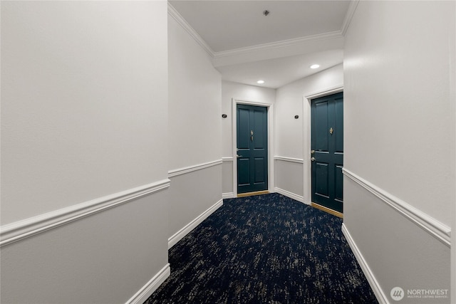 2244 SE 132nd Ave Unit B217, Bellevue, WA 98005 - hall with ornamental molding, dark carpet, and recessed lighting