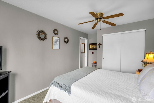 1702 7th Ave SW, Puyallup, WA 98371 - bedroom featuring carpet floors, a closet, and a ceiling fan