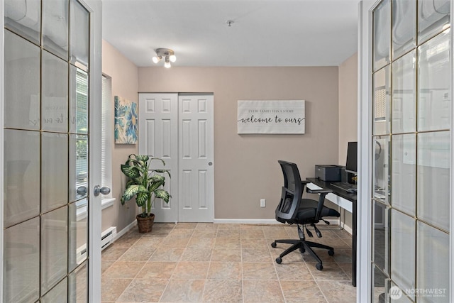 33020 10th Ave SW Unit M302, Federal Way, WA 98023 - home office with french doors, baseboard heating, and light stone finish floors