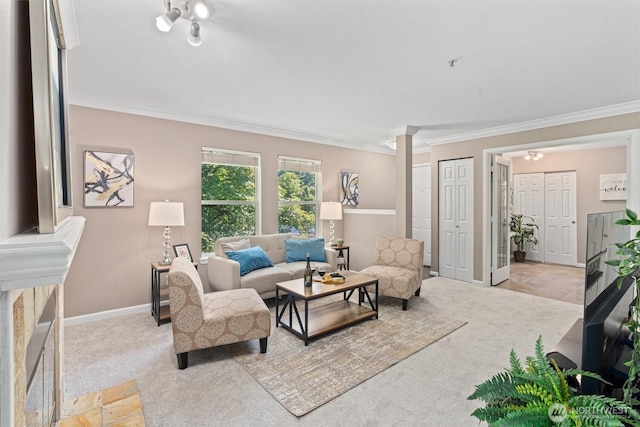 33020 10th Ave SW Unit M302, Federal Way, WA 98023 - living area featuring crown molding, decorative columns, and carpet flooring