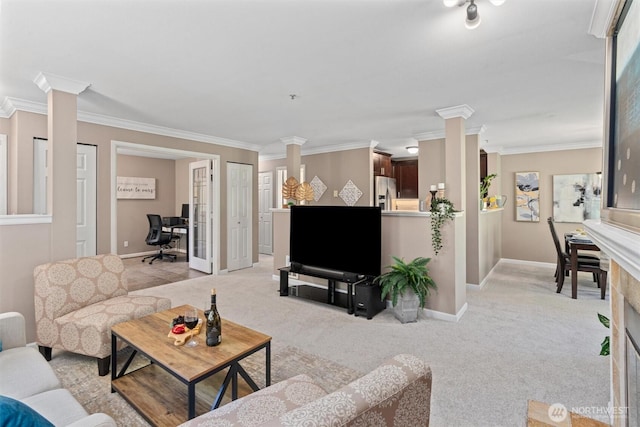 33020 10th Ave SW Unit M302, Federal Way, WA 98023 - living area with ornate columns, light colored carpet, crown molding, and a desk