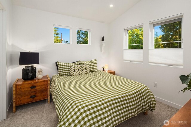 10419 41st Ave SW Unit A & B, Seattle, WA 98146 - bedroom with carpet floors, lofted ceiling, and recessed lighting