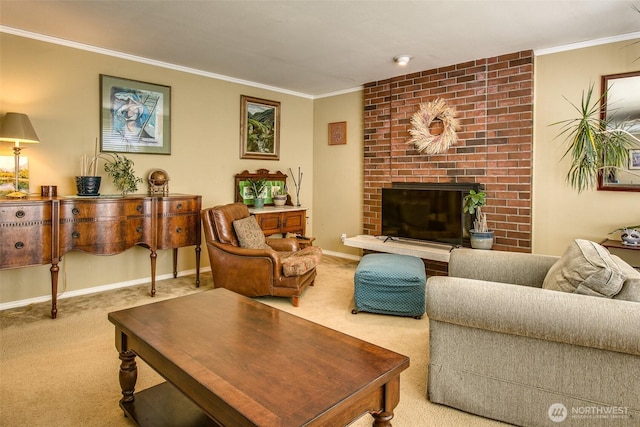 2120 Niagara Dr, Bellingham, WA 98229 - carpeted living area featuring a fireplace and crown molding