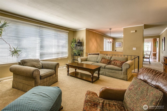 2120 Niagara Dr, Bellingham, WA 98229 - carpeted living area featuring a chandelier and crown molding