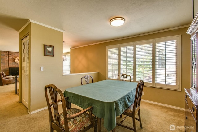 2120 Niagara Dr, Bellingham, WA 98229 - dining room featuring light carpet, crown molding, plenty of natural light, a fireplace, and a textured ceiling