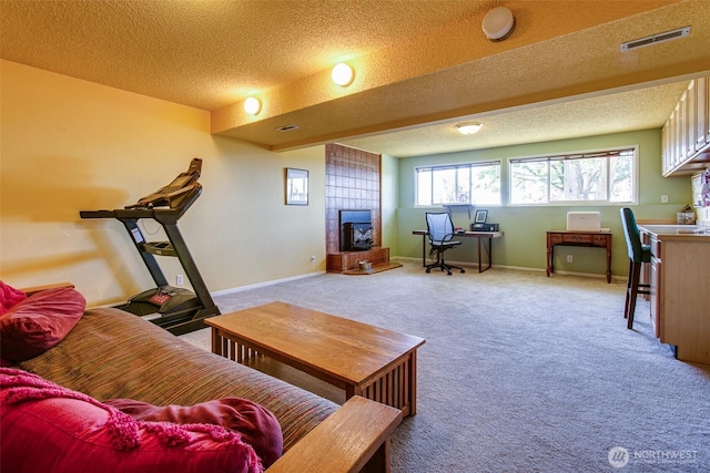 2120 Niagara Dr, Bellingham, WA 98229 - living room with a desk, light colored carpet, and a textured ceiling