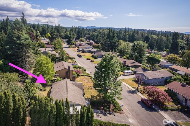 2120 Niagara Dr, Bellingham, WA 98229 - aerial perspective of suburban area with a heavily wooded area and a mountainous background