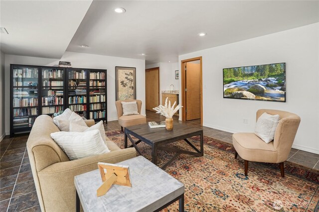 1823 121st Ave SE, Bellevue, WA 98005 - living area with recessed lighting and dark stone finish floors