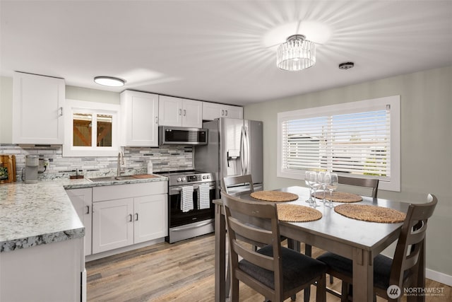 8730 206th St SE Unit 10, Snohomish, WA 98296 - kitchen with appliances with stainless steel finishes, decorative backsplash, and white cabinets