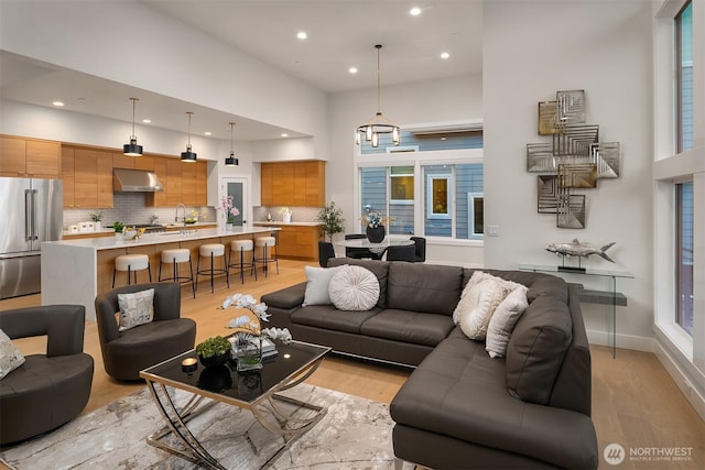 240 W Lake Sammamish Pkwy SE, Bellevue, WA 98008 - living room featuring recessed lighting and light wood-style floors